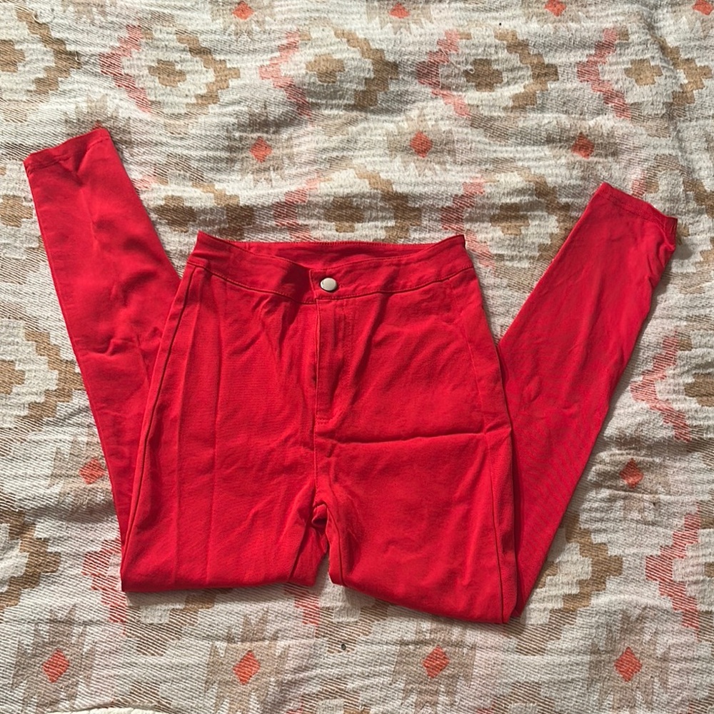 Vibrant Red High-Waisted Pants
